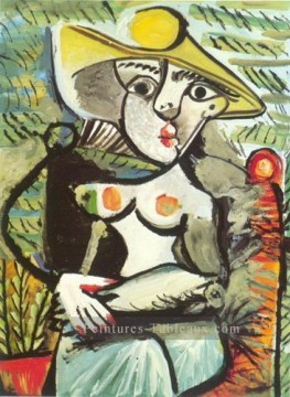 Femme au chapeau assise abstrait Nue Peinture à l'huile